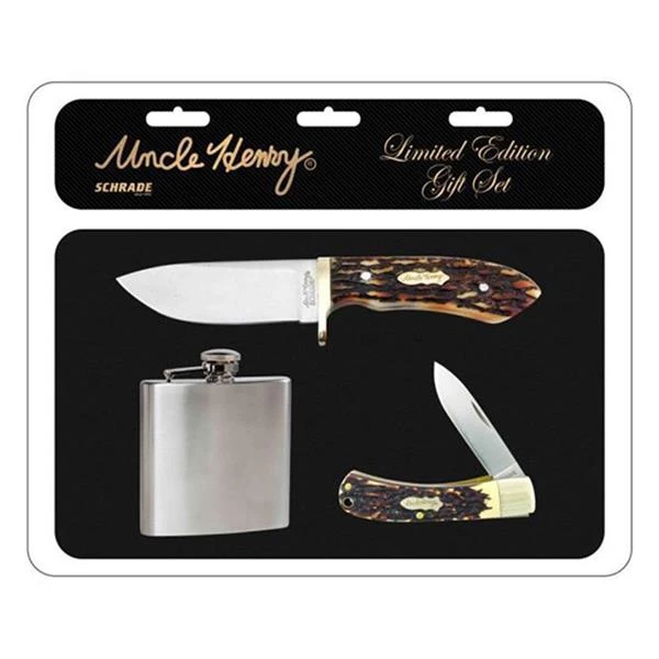 Schrade Fixed blade knives Uncle Henry Knives and Flask Combo 3 Schrade Fixed blade knives Uncle Henry Knives and Flask Combo